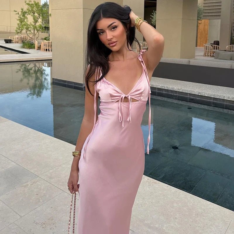 SOERA Aaliyah V - Neck Lace - Up Spaghetti Strap Maxi Dress - Dress - Pink S