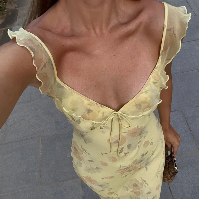 SOERA Ava Floral Plunge Maxi Dress - Dress - Yellow S