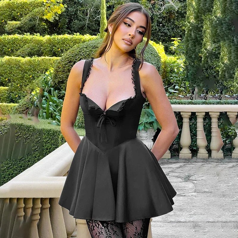 SOERA Beatrice Retro Plunge Mini Dress - Dress - Black XS
