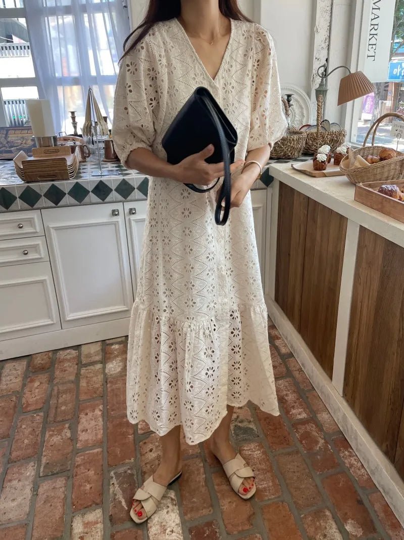 SOERA Beatrice V - Neck Embroidered Maxi Dress - Dress - L