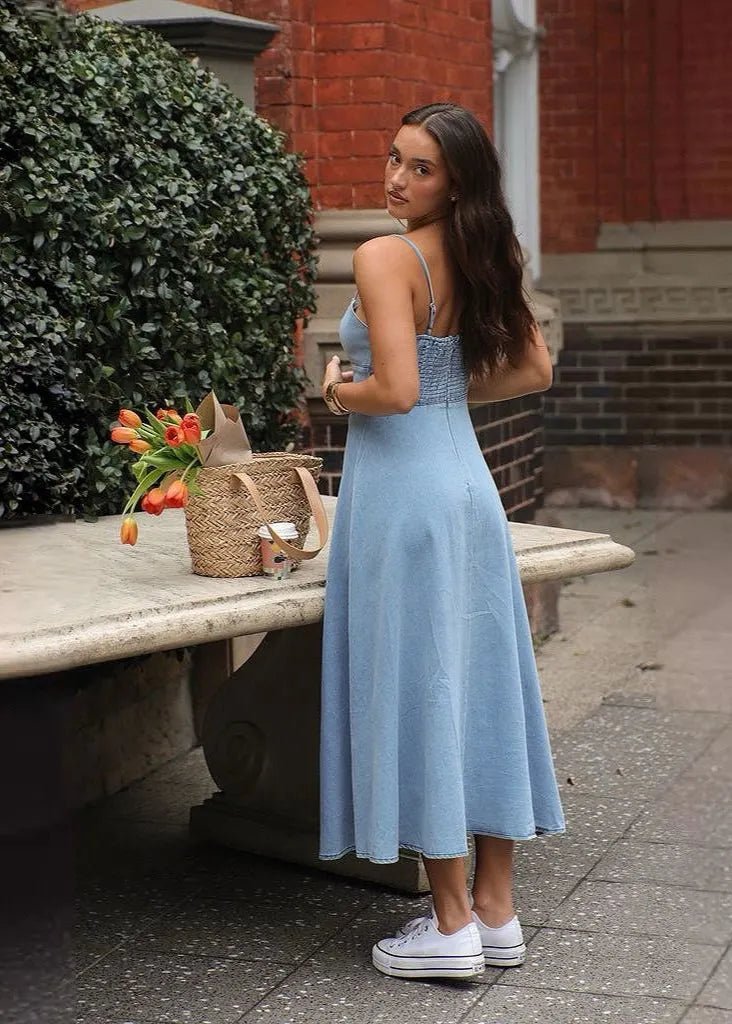 SOERA Brianna Corset Denim Midi Dress - Dress - M