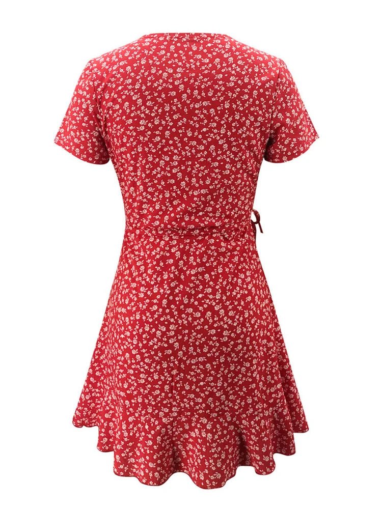 SOERA Celeste Floral V - Neck A - Line Mini Dress - Dress - Red L