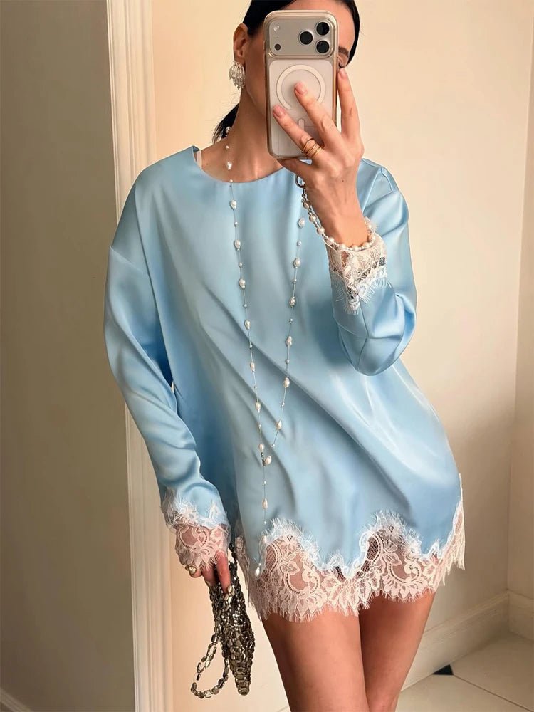 SOERA Celeste Lace Satin Tie - Detail Dress - Dress - Blue S