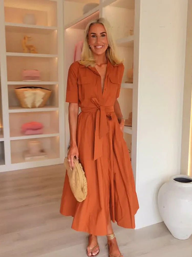 SOERA Stacie Bow Tie - Waist Shirt Dress - Dress - Orange XS