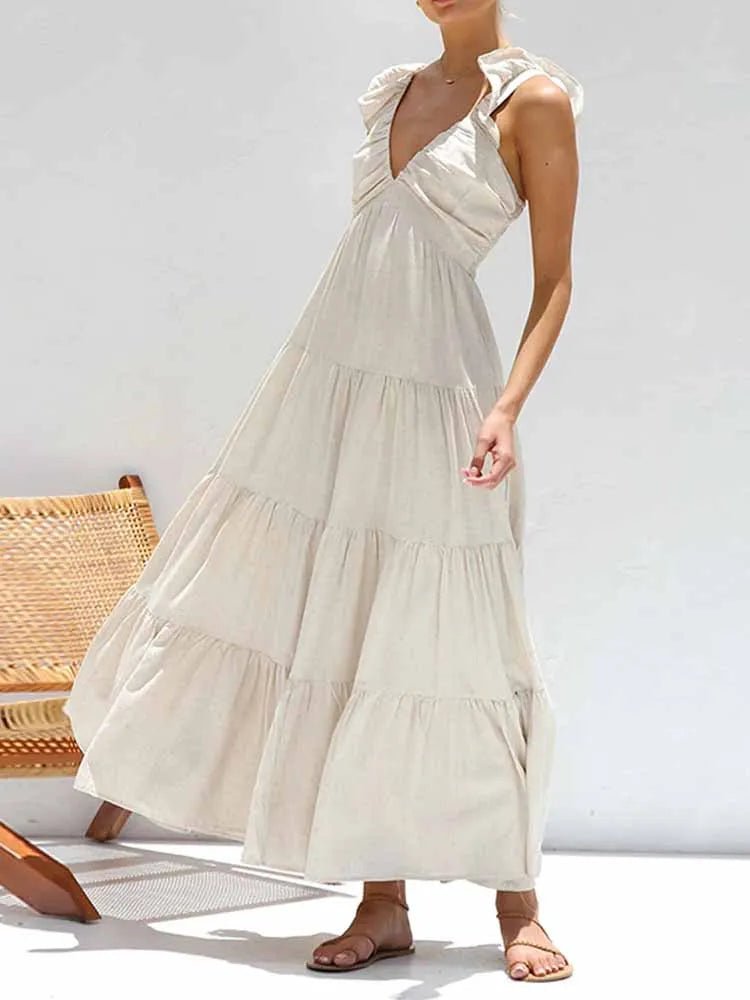 SOERA Tahlia Ruffle Cotton Linen Maxi Dress - Dress - Beige S