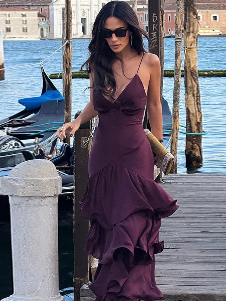 SOERA Venetia Ruffled Sling Evening Dress - Dress - Purple S