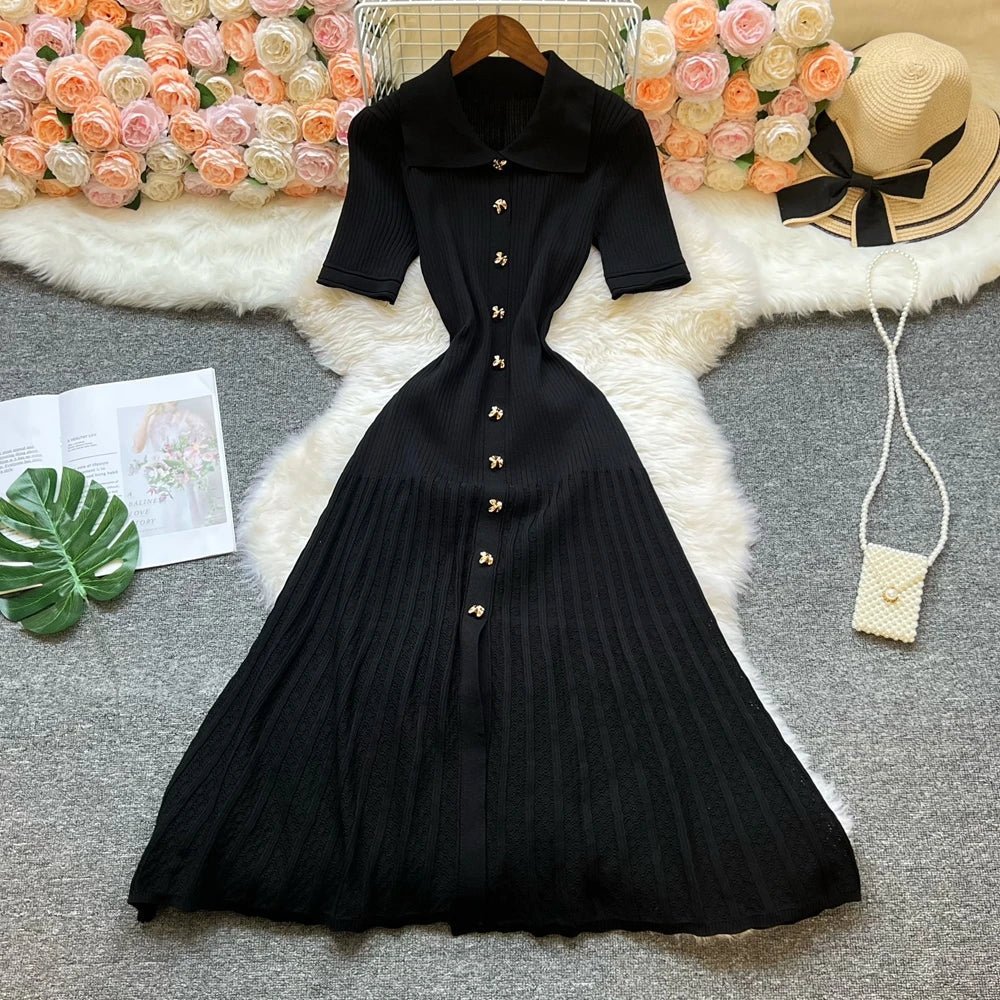 SOERA Beatrice Turn-Down Collar Knit Maxi Dress - Dresses - Black