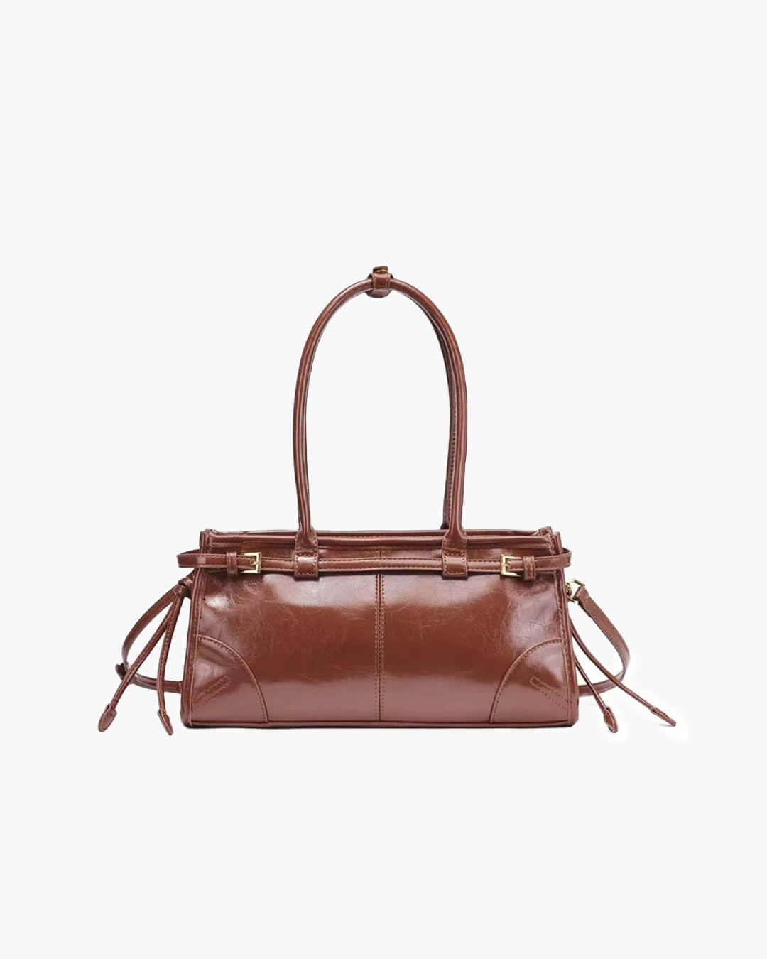 SOERA Luna Leather Shoulder Bag with Belt Detail - Handbags - 1005008217649789-;ox1763050843710692043 Brown