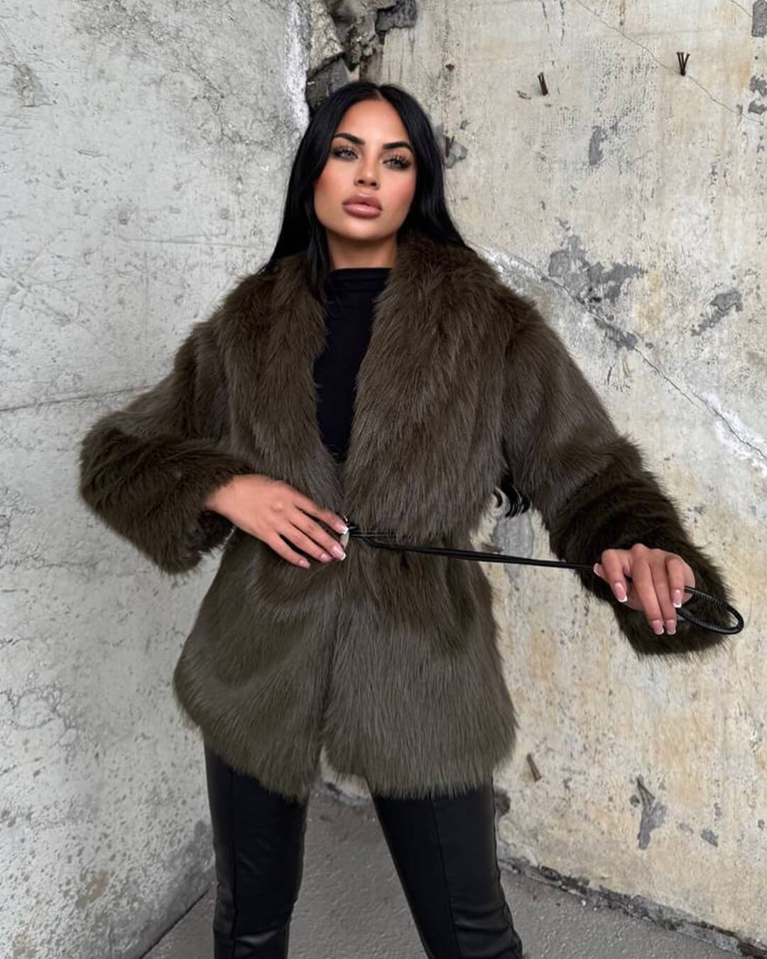 SOERA Faith Faux Fur Coat with Belt - Jackets - 3256807954805802-;aR1763625122208974996 Dark Brown XS