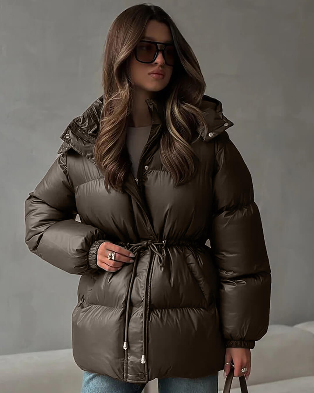 SOERA Lorie Drawstring Hooded Puffer Coat - Jackets - 1005010026834237-;BL1761217546552505912 Brown S