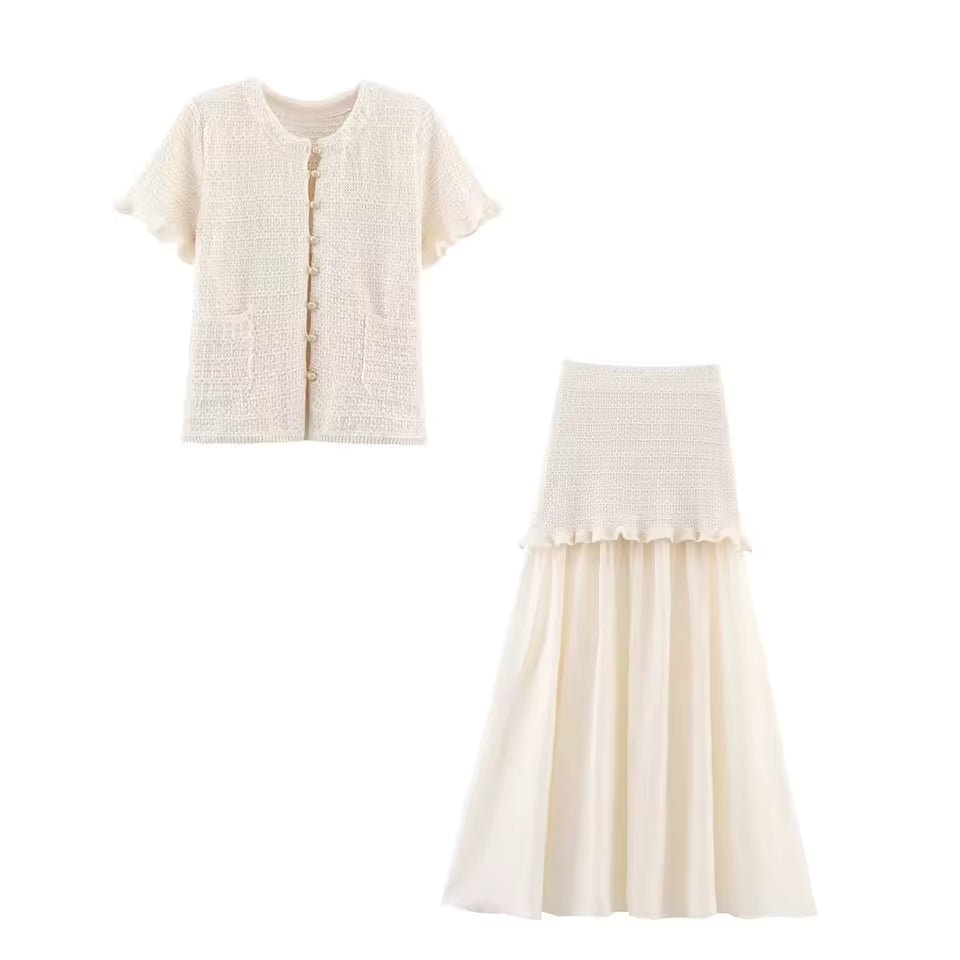 SOERA Beatrice Knitted Tank & Pleated Skirt Set - Matching Sets - Beige Set M