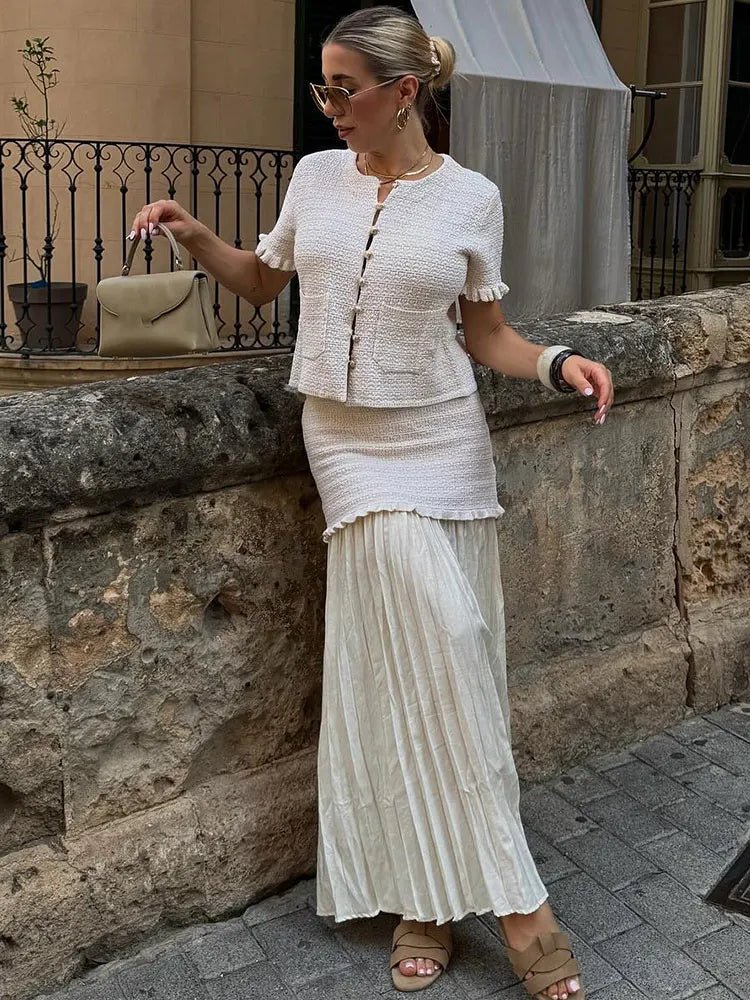 SOERA Beatrice Knitted Tank & Pleated Skirt Set - Matching Sets - Beige Set S