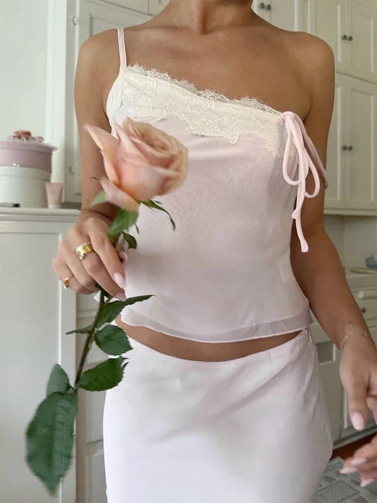 SOERA Celeste Lace - Paneled Camisole and Skirt Set - Matching Sets - Pink M