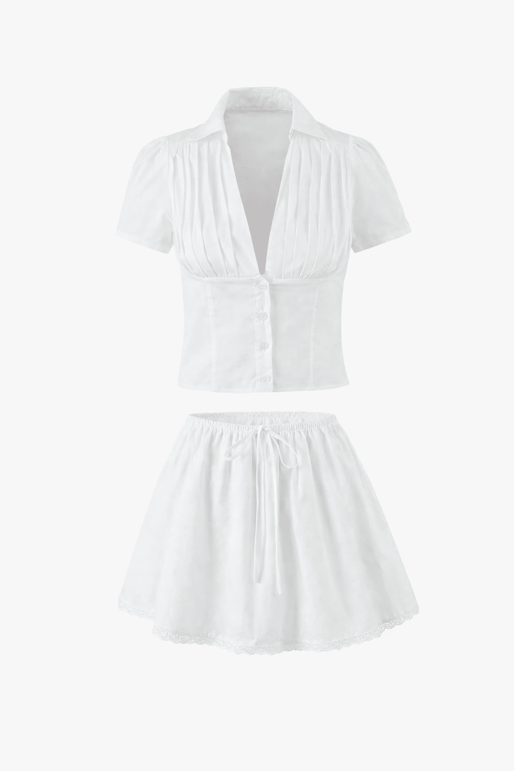 SOERA Delia Deep Neck Kawaii Mini Skirt Set - Matching Sets - Set (Top+Skirt) S