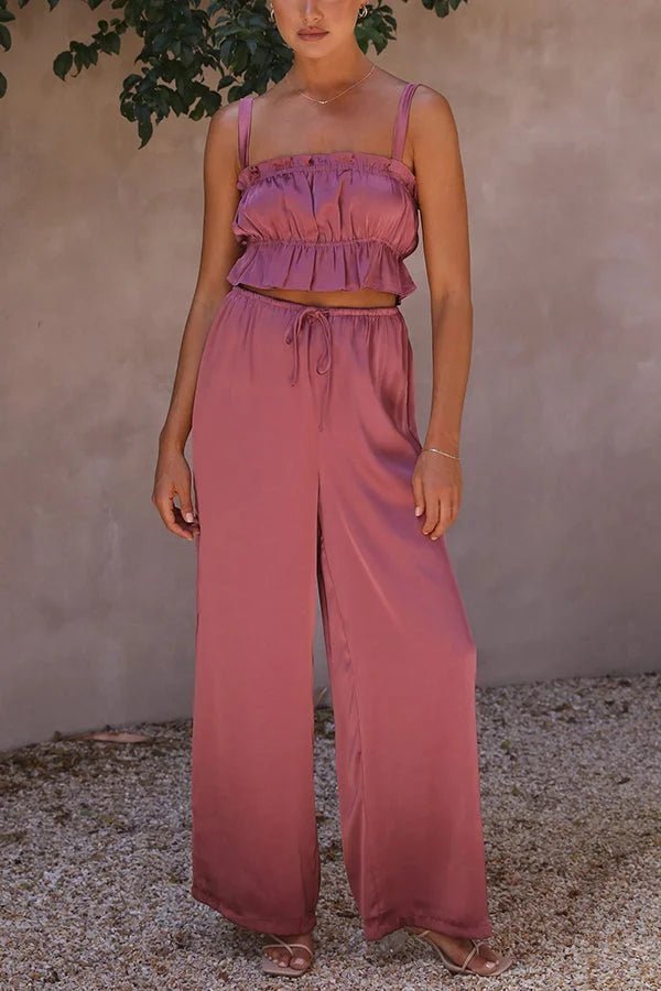SOERA Julianne Ruffle Top Elastic Waist Pants Set - Matching Sets - Rj1776125365231051488 Black S