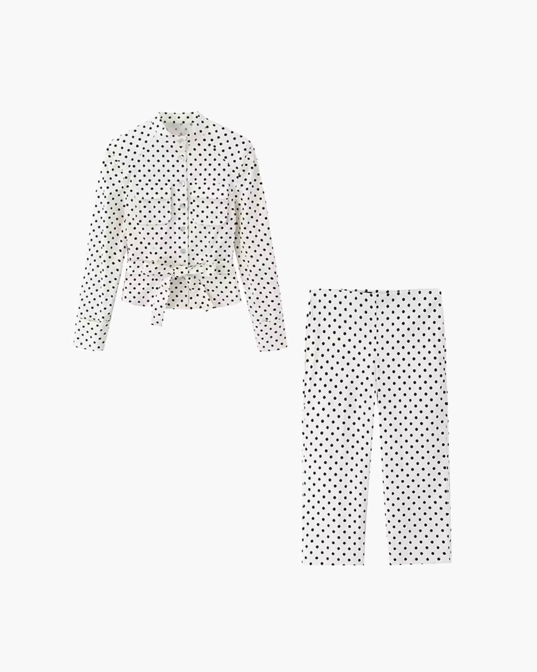 SOERA Jia Polka Dot High - Waist Trouser Set - Set - Set L