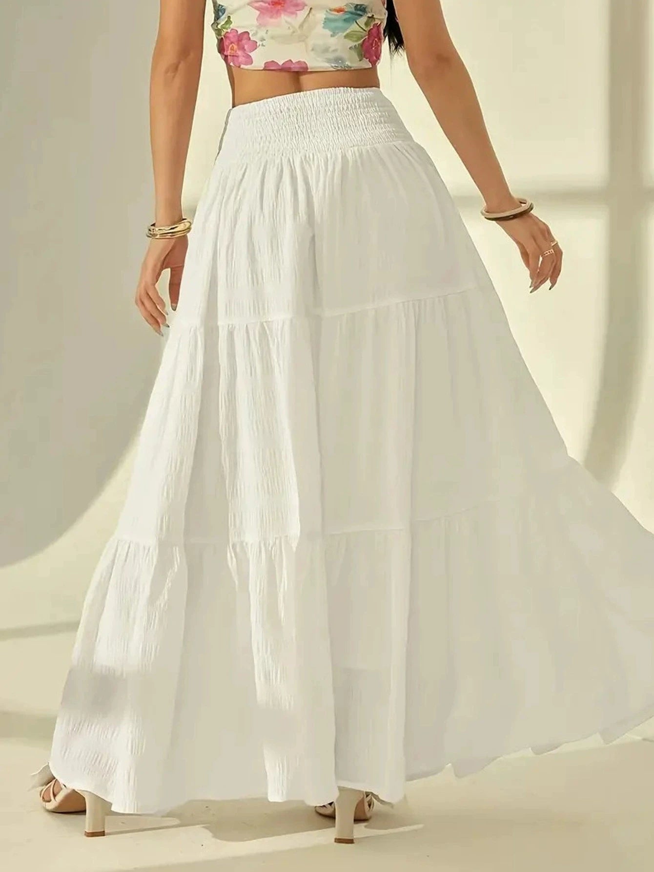 SOERA Calla Tiered Maxi Skirt Elastic Waist - Skirts - White S