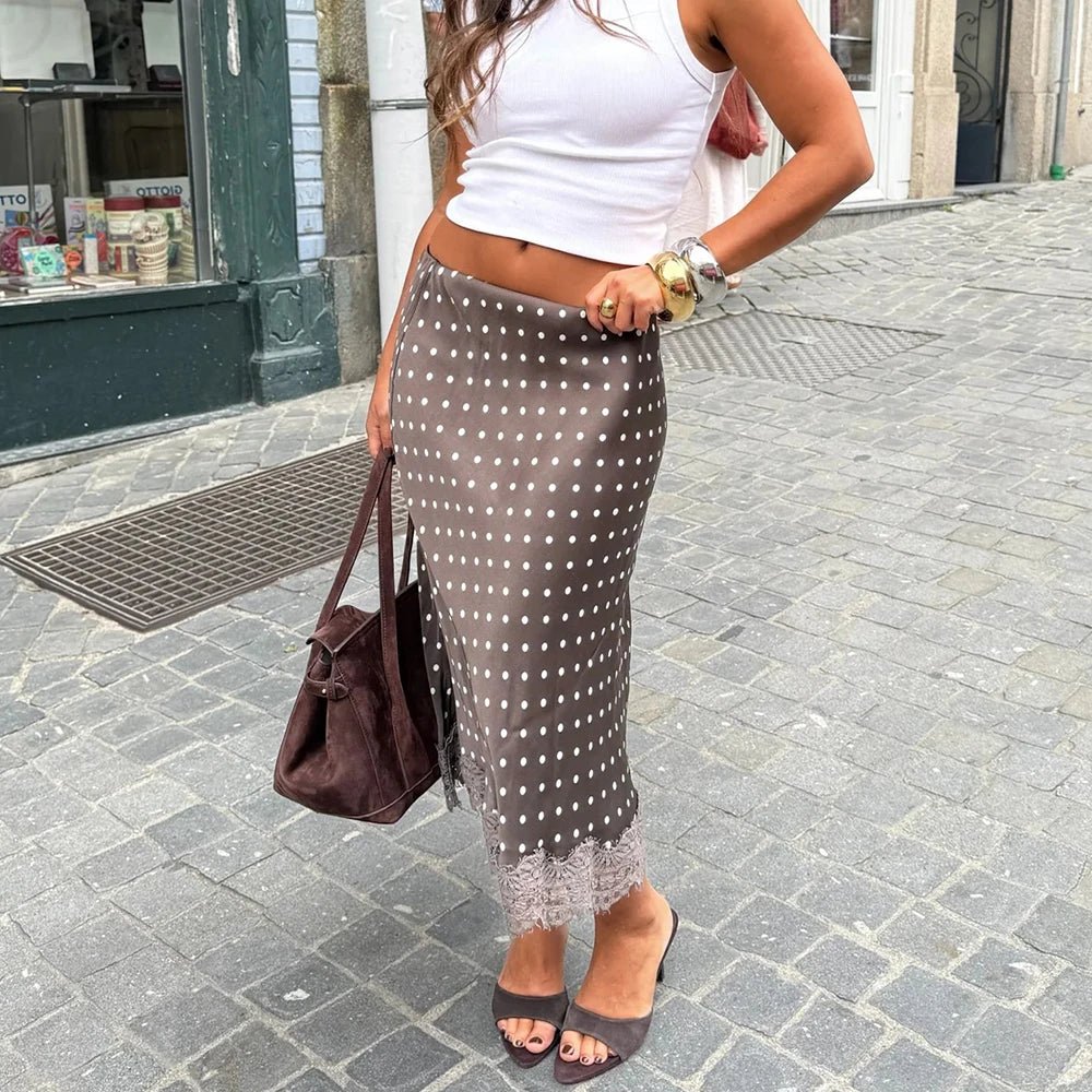 SOERA Nicky Retro Dots Lace Midi Skirt - Skirts - 1005010113115005-;kT1774621553326041083 Dark Brown S