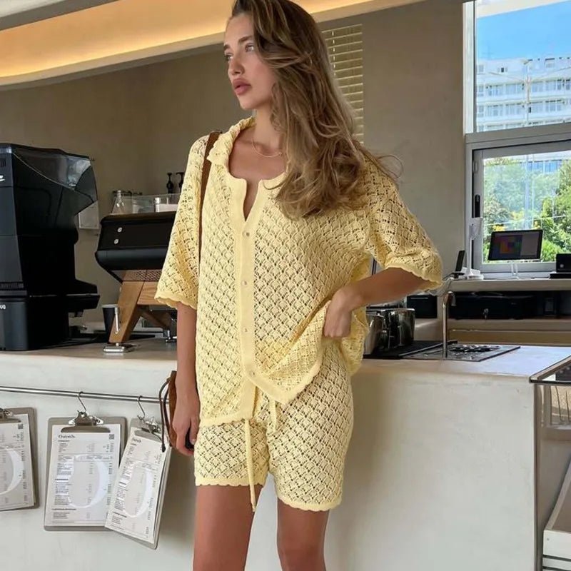 SOERA Selene Knit Cardigan Shorts Set - Sweaters & Cardigans - Yellow S