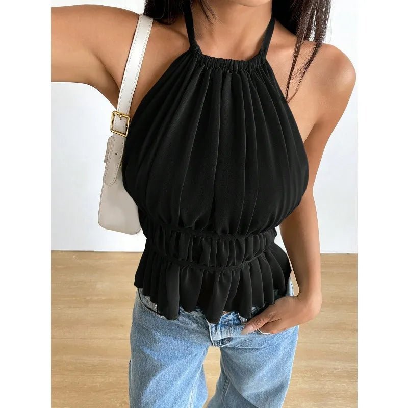 SOERA Ines Ruched Halter Top - Tops - Black S