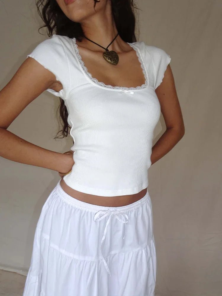 SOERA Liberty Lace Trim Crop Top - Tops - 1005007792383313-;fm1771839650734562334 White S