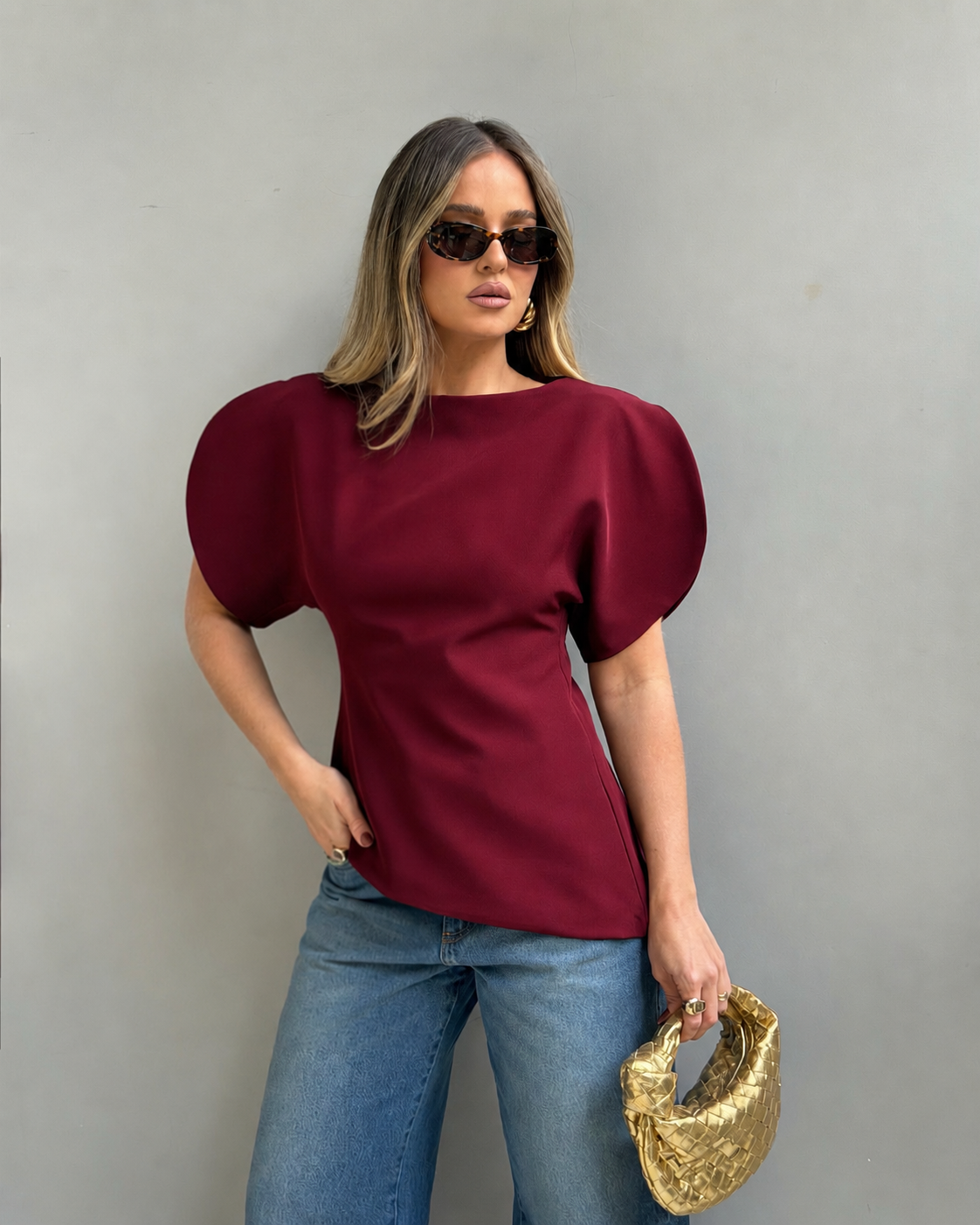 Sienna tricot topp med ballongärmar