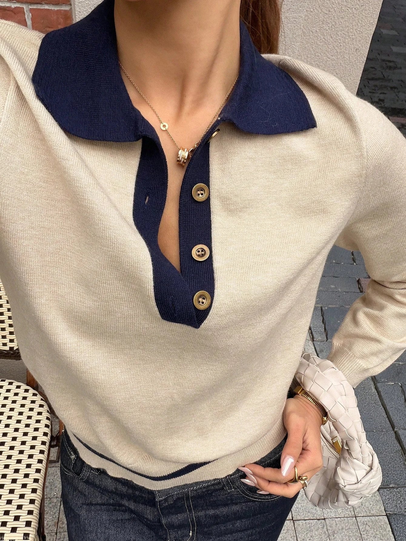 Paris color block stickad polo