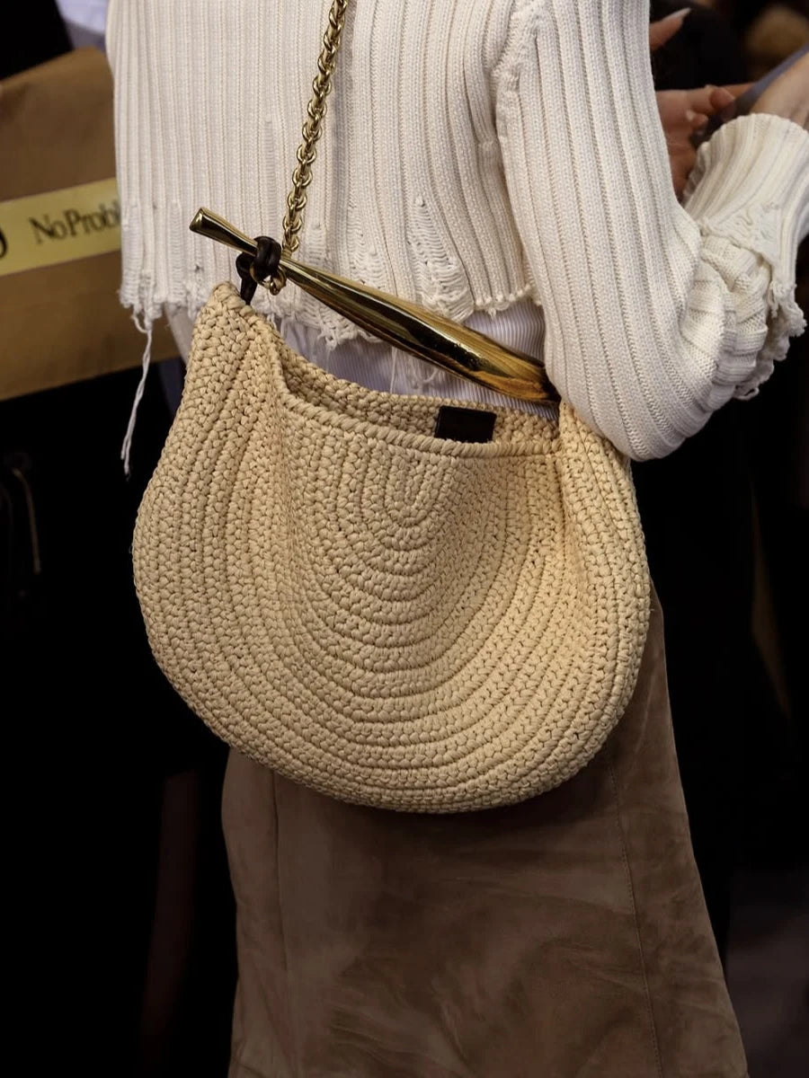 Sophia Sequined Straw Shoulder Bag