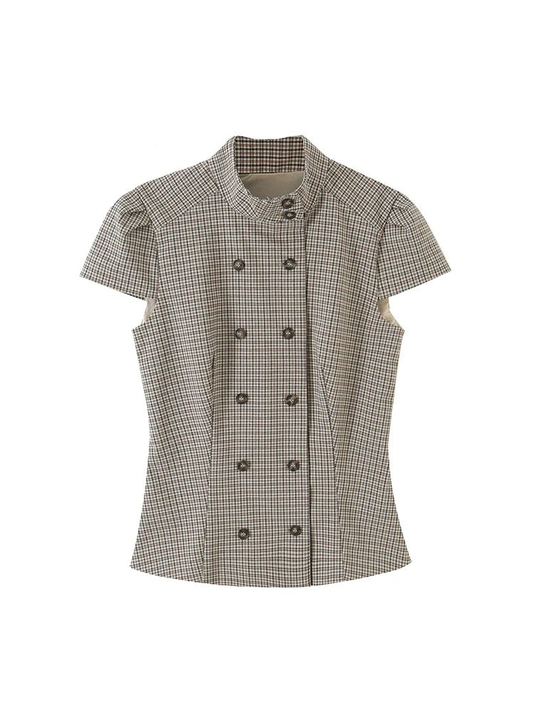 SOERA Claudia High Neck Fitted Plaid Blouse - Blouse - SOERA-213955-2-L-25219 Black L