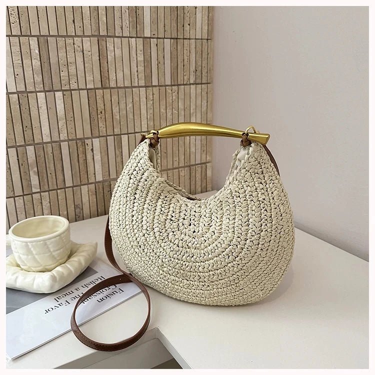 SOERA Sophia Sequined Straw Shoulder Bag - Bag -  Beige