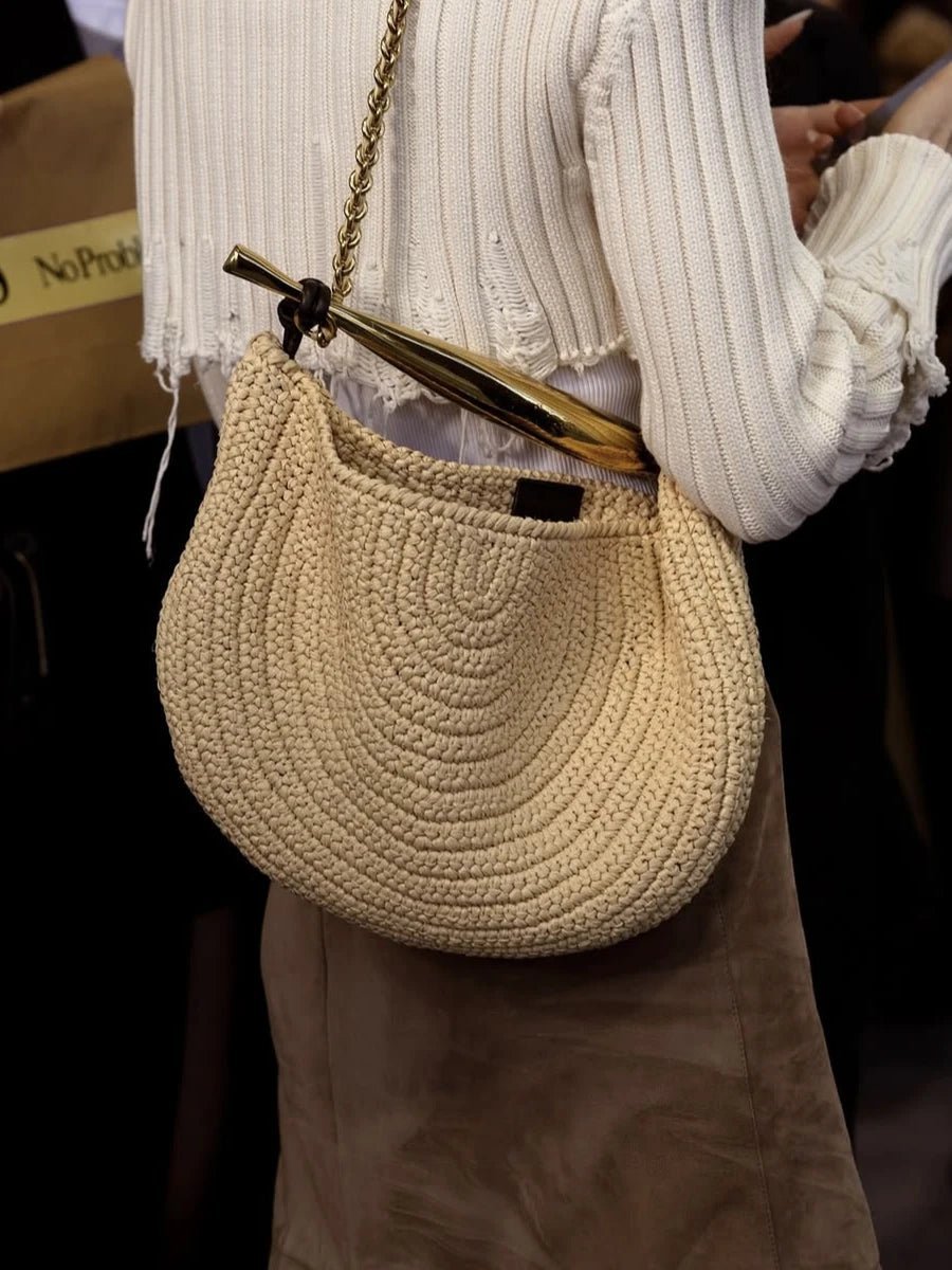 SOERA Sophia Sequined Straw Shoulder Bag - Bag -  Beige