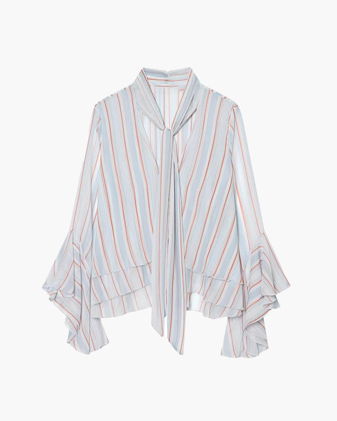 SOERA Hanna Stripe Ruffle Tie-Neck Blouse - Blouse - SOERA-479107-LIG-S-26307 Light Blue S