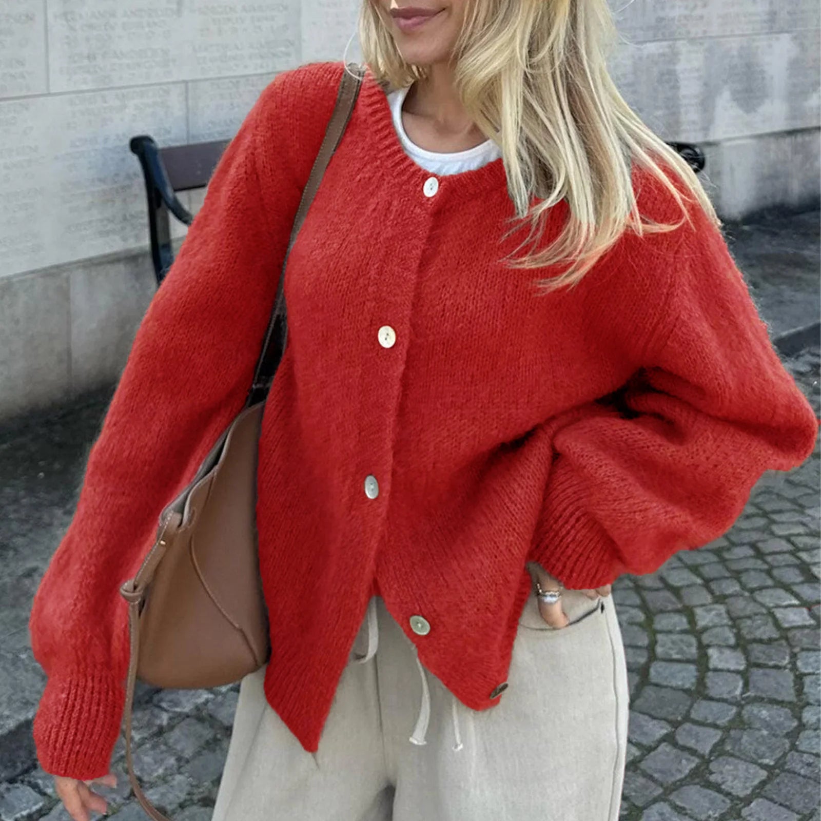 SOERA Freya Fuzzy Knit Cardigan - Cardigans - 3256807908427874-;eF1764003584113994890 Red S