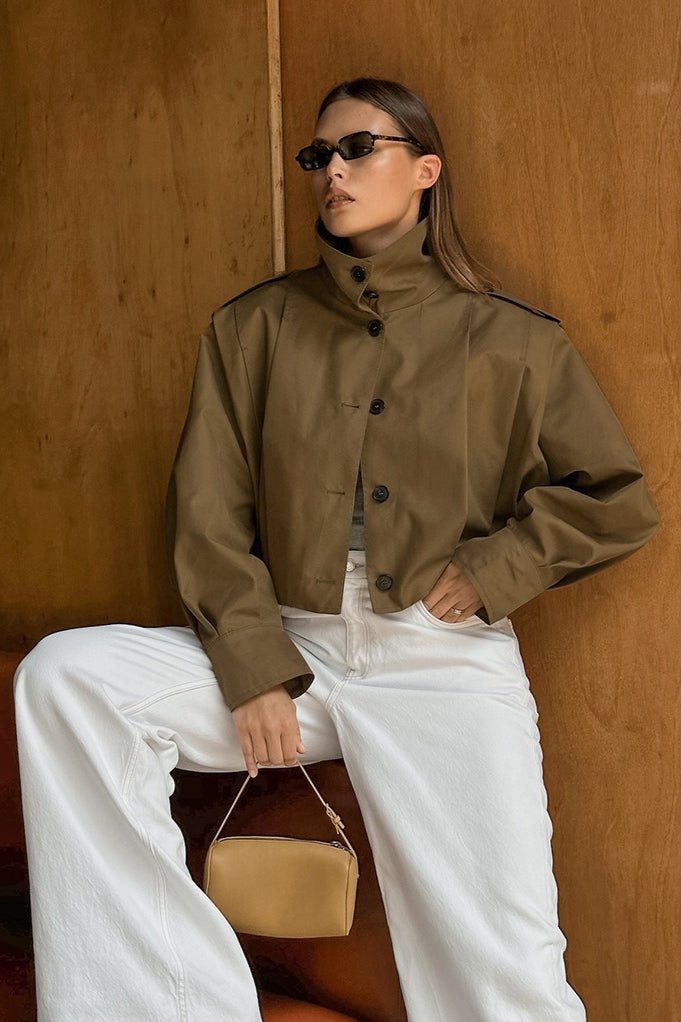 SOERA Gina Pleated Russet Wool Coat - Coat - SOERA-016323-KHA-L-66211 Khaki L