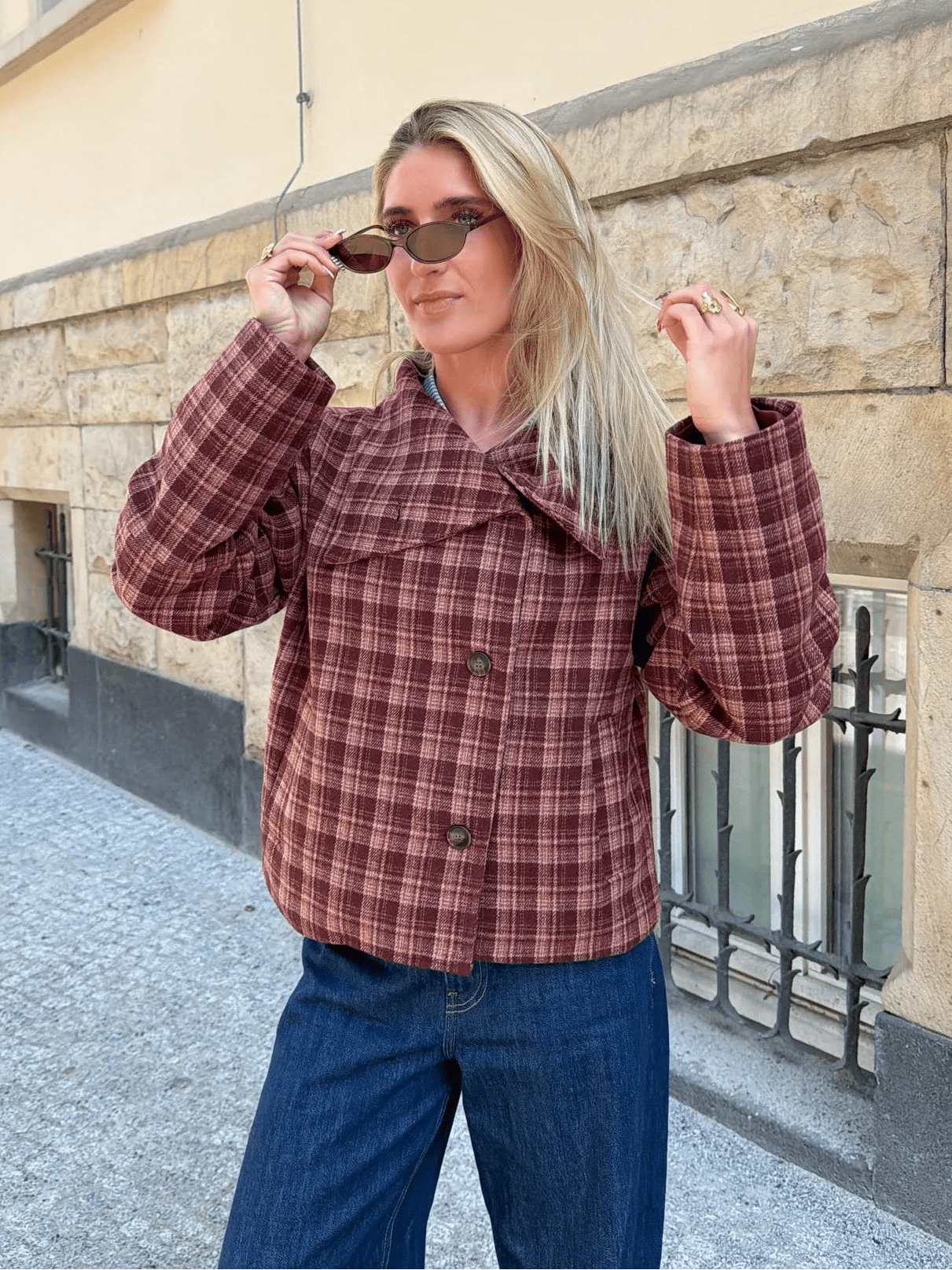 SOERA Jane Stand Collar Wool Blend Plaid Coat - Coat - SOERA-905987-PLA-M-09795 M