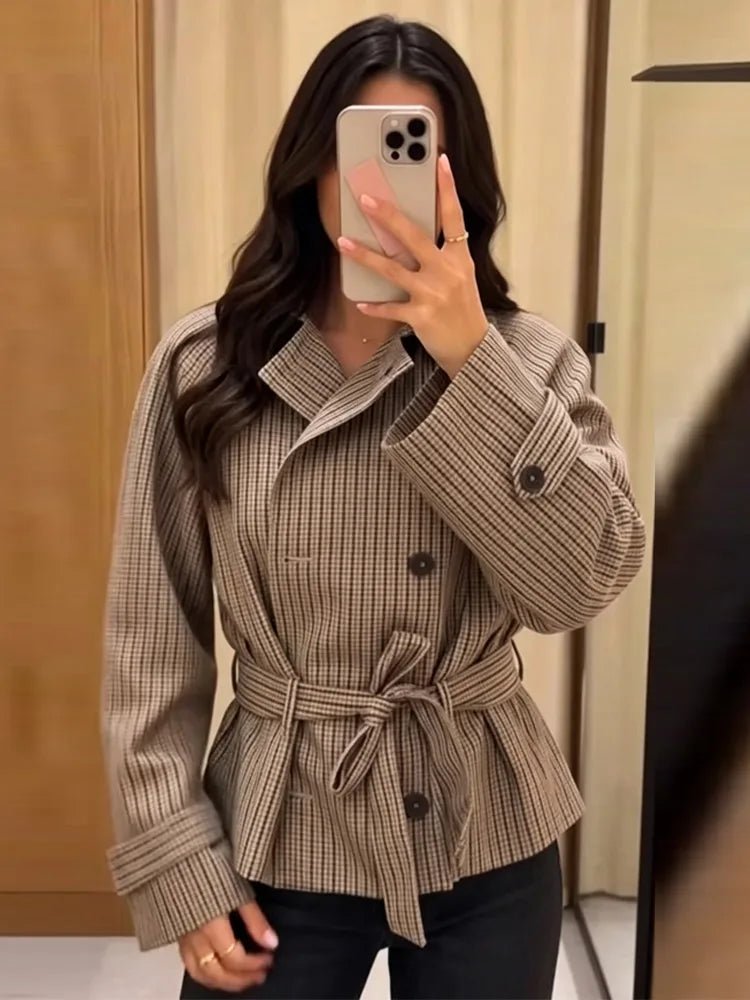 SOERA Jasmin Plaid Funnel Collar Trench Coat - Coat - SOERA-773635-JAC-L-99235 Plaid L