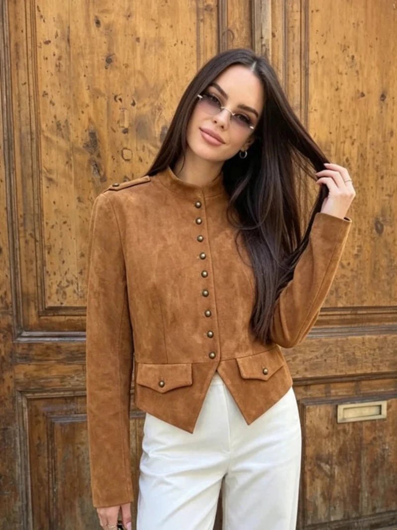 SOERA Nadia Faux Suede Button Cropped Coat - Coat - SOERA-747203-1-XS-15747 Brown XS