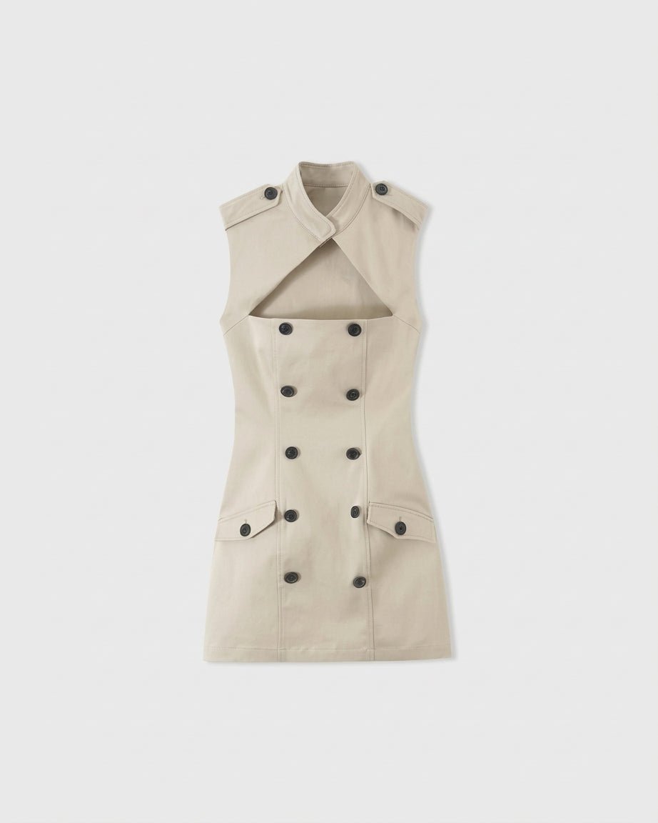 SOERA Anne Sleeveless Cutout Sheath Mini Dress - Dress - SOERA-026563-ASP-S-82915 Beige S
