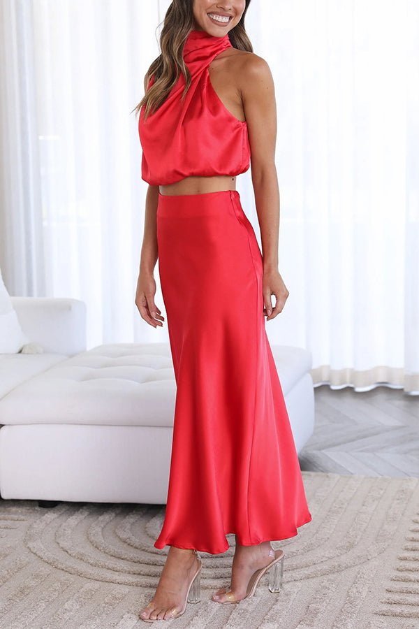 SOERA Beatrice Two - Piece Satin Wedding Guest Set - Dress -  Red M