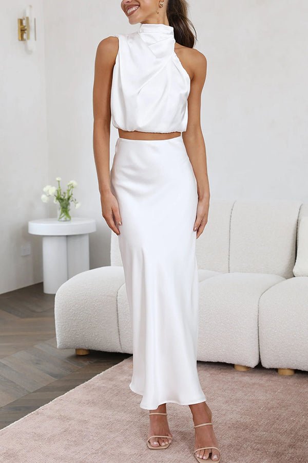 SOERA Beatrice Two - Piece Satin Wedding Guest Set - Dress -  White S
