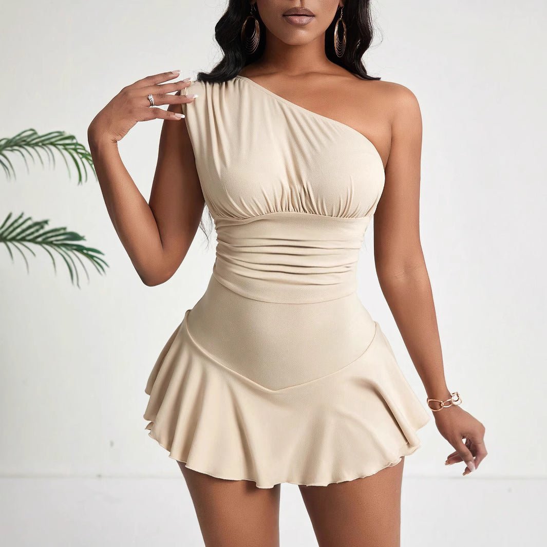 SOERA Bella Asymmetrical Ruffle Mini Dress - Dress -  Beige S