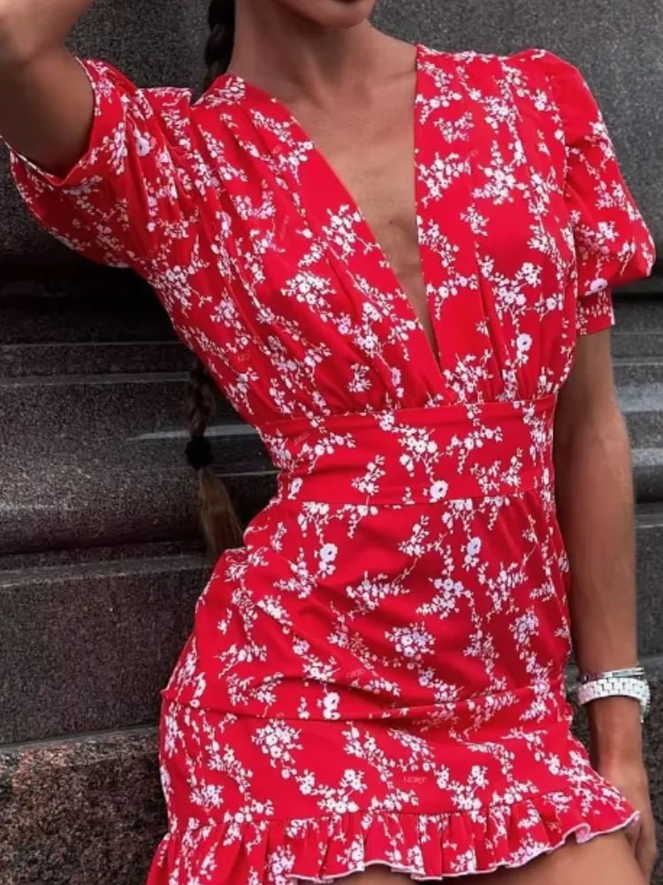 SOERA Bianca Floral Mini Dress - Dress - SOERA-050371-RED-M-91011 Red M