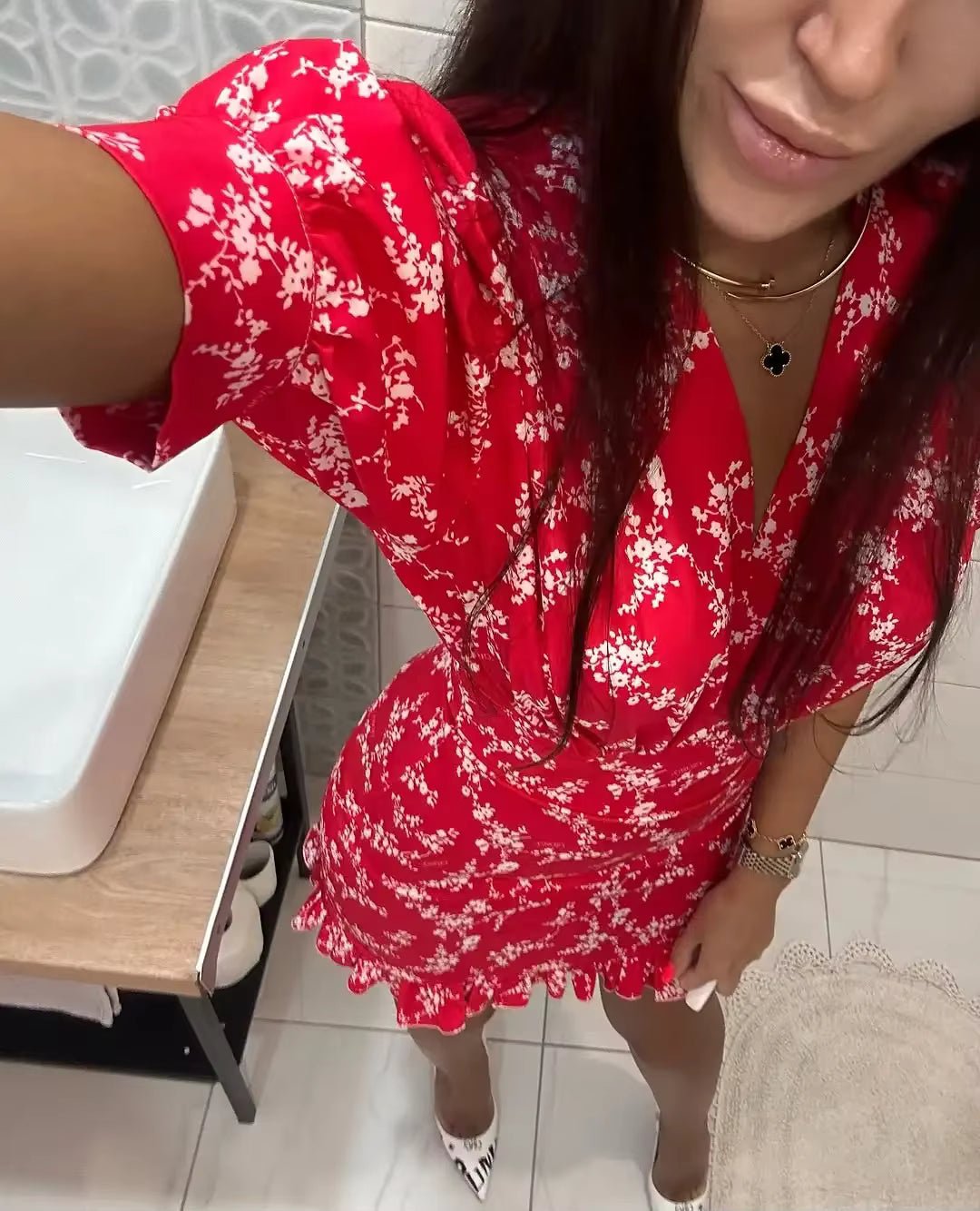 SOERA Bianca Floral Mini Dress - Dress - SOERA-050371-RED-M-91011 Red M