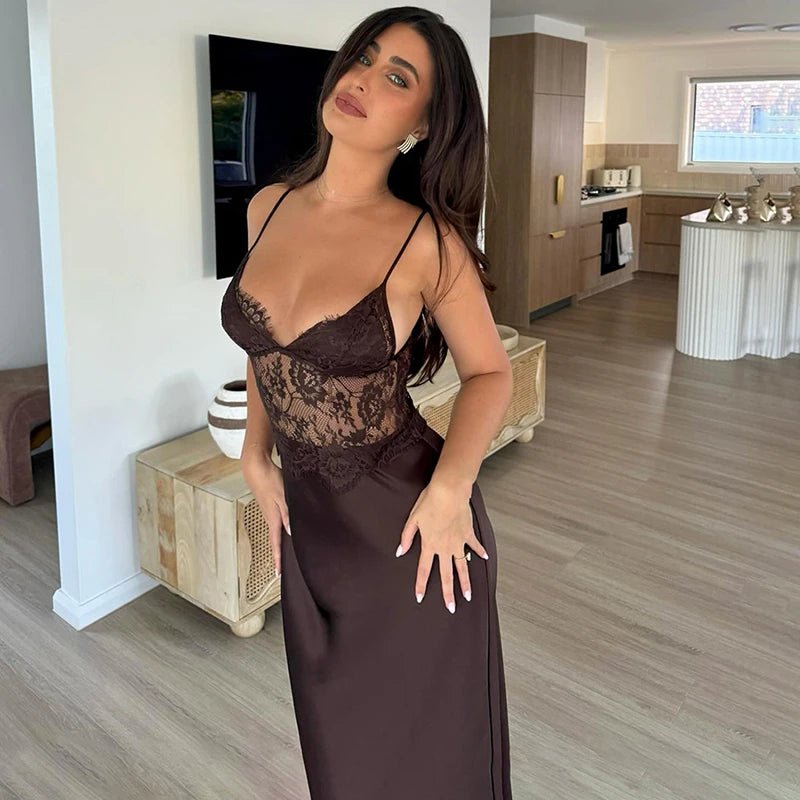 SOERA Bianca Lace V - Neck Maxi Dress - Dress -  Coffee S