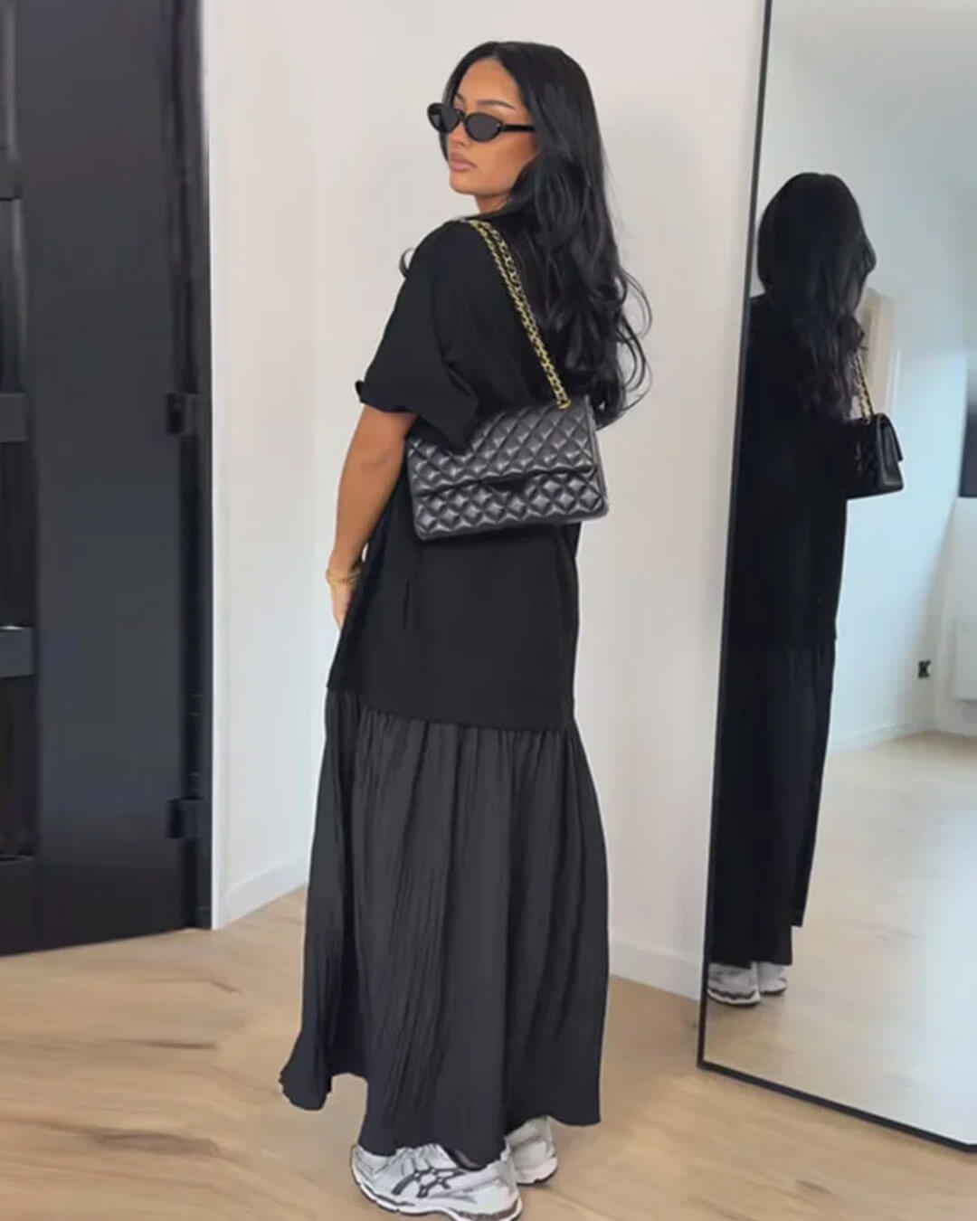 SOERA Eris Pleated Patchwork Midi Dress - Dress -  Black M