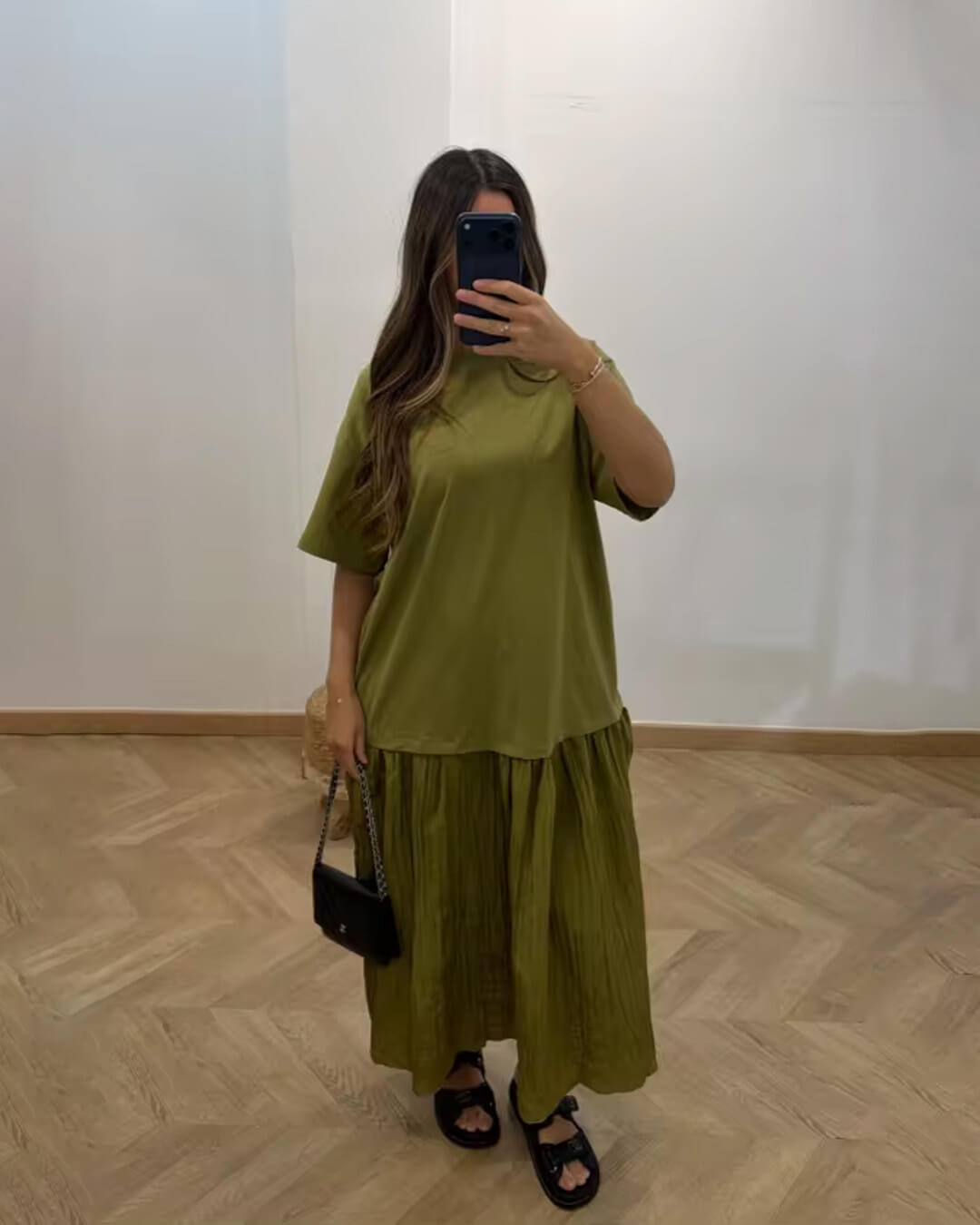 SOERA Eris Pleated Patchwork Midi Dress - Dress -  Green S