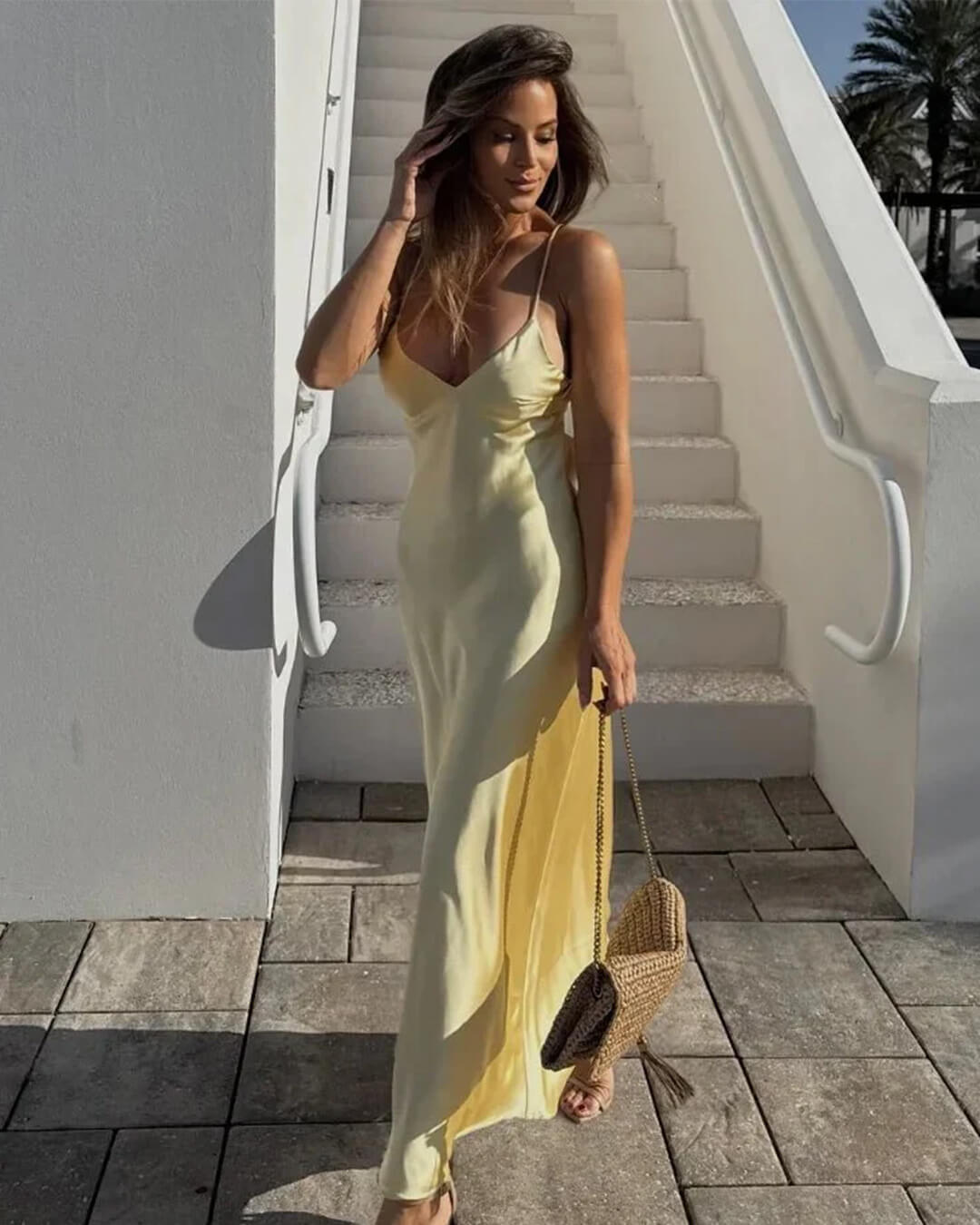 SOERA Kirra Satin Backless Maxi Dress - Dress -  Yellow XS