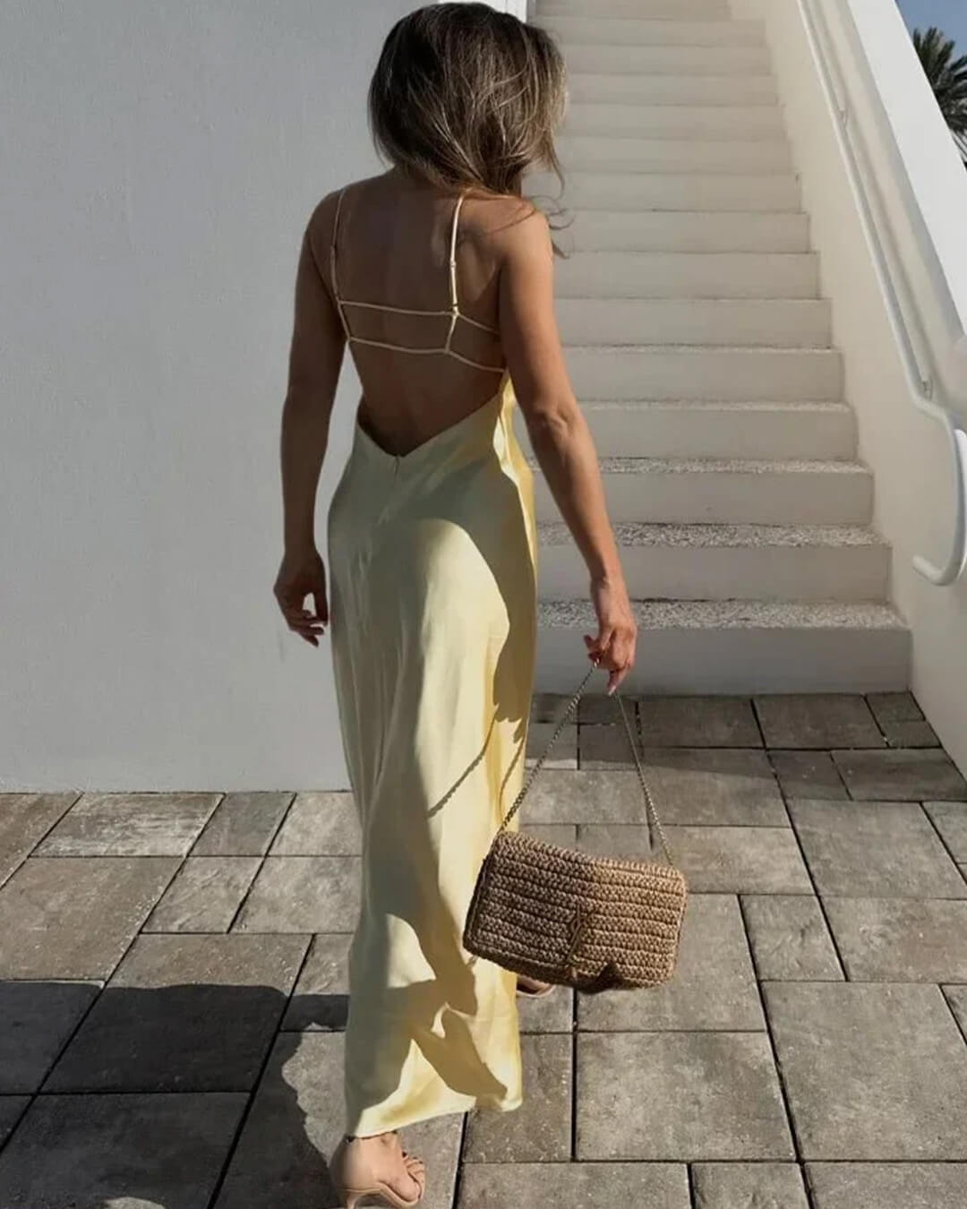SOERA Kirra Satin Backless Maxi Dress - Dress -  Yellow XS