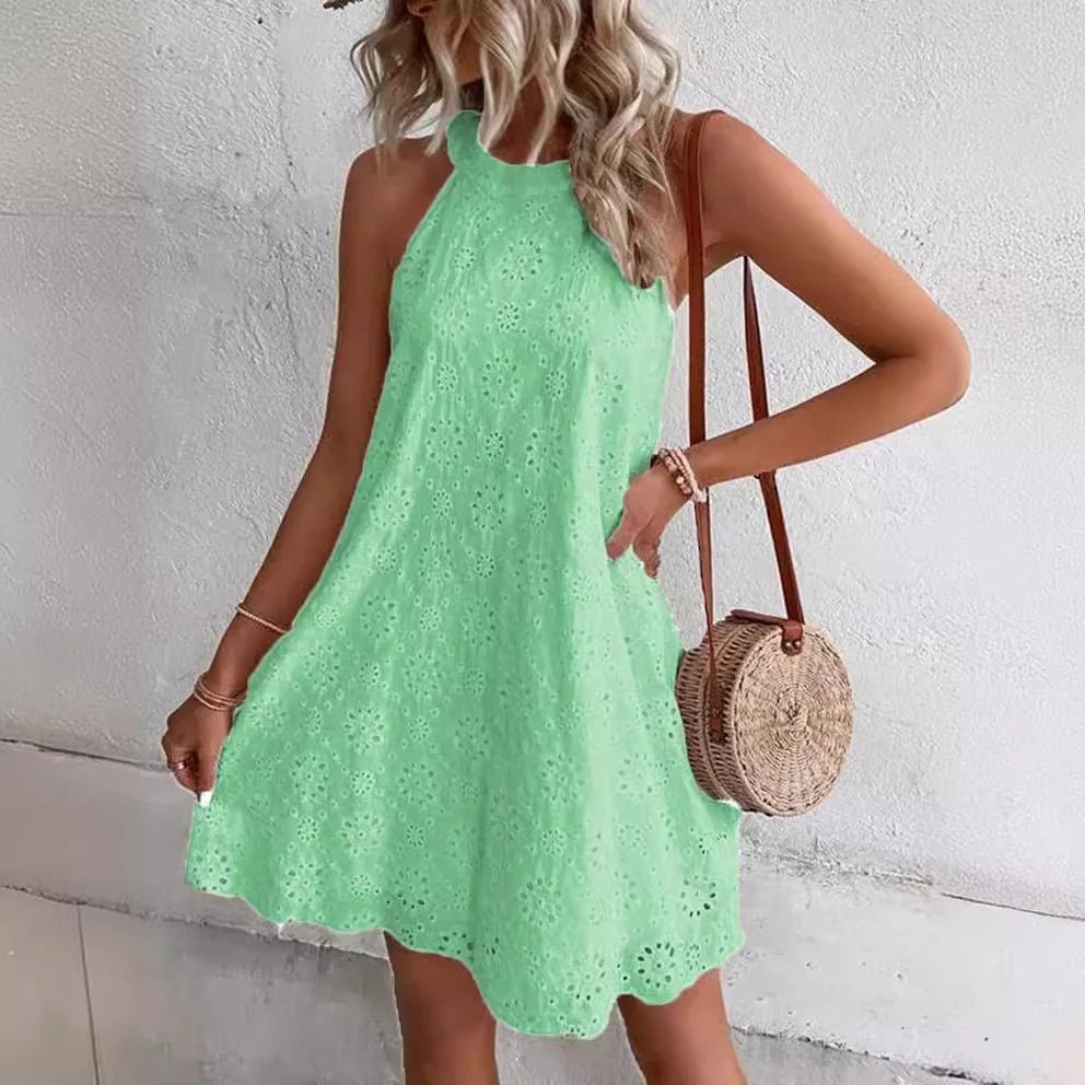 SOERA Sofia Bohemian Eyelet Embroidered Mini Dress - Dress - SOERA-074883-LIG-S-50147 Green S