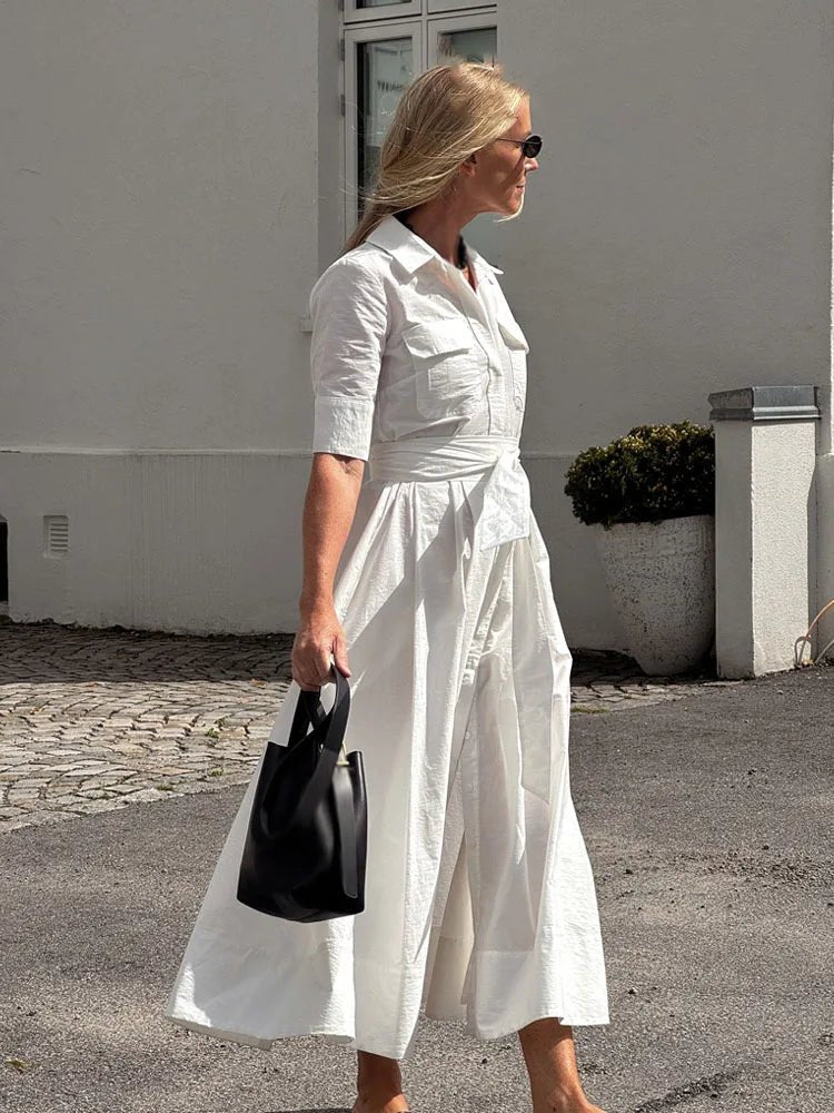 SOERA Stacie Bow Tie - Waist Shirt Dress - Dress -  White S